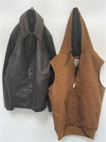 Leather jacket and carhartt vest