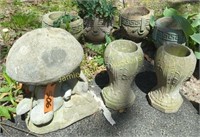 Concrete Planters, Frogs Sitting Under Mushroom