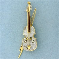 Diamond and Ruby Violin Pin in 18k Yellow Gold