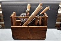 Wooden Tool Box w/ Misc tools, etc