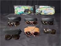 6 pairs of sunglasses with 5 cases & 2 pairs of