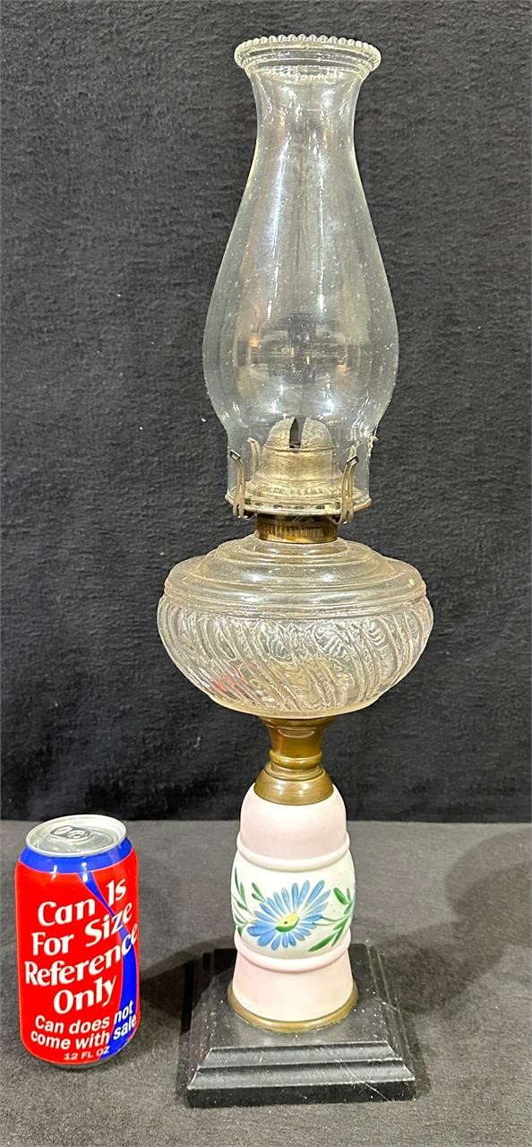 Antique Glass & Metal Oil Table Lamp