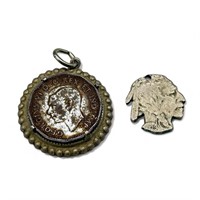 Pair of vintage coin pendants