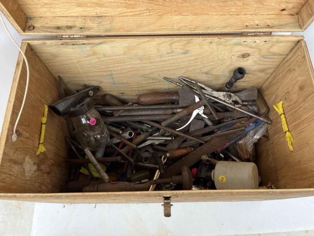 Wood box full of tools