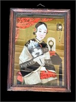 Antique framed Chinese reverse painting on glass