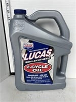 Jug of Lucas semi-synthetic 2-cycle oil