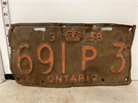 License plate- 1938 Ontario