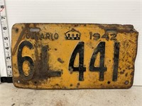 License plate- 1942 Ontario