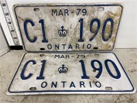 2 matching license plates- 1979 Ontario