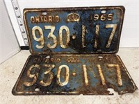 2 matching license plates- 1965 Ontario