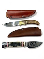 2 North American Hunting Club engraved knives in