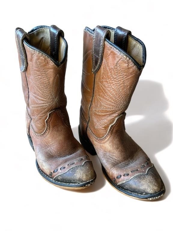 Vintage kids leather cowboy boots