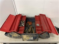 Blue beach metal toolbox w/ contents