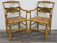 Pair of Hitchcock carved wood arm chairs