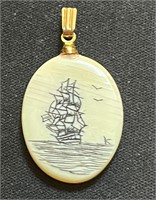 Vintage Oval Ship Pendant