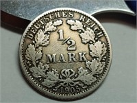 OF) 1905-J Germany Silver 1/2 Mark