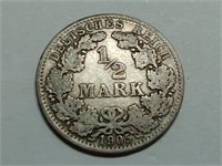 OF) 1905-A Germany Silver 1/2 Mark