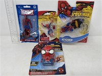 Lot of spiderman toys, key chains, misc