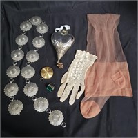 Group of vintage costume jewelry and accessories