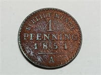 OF) 1851-A 1 Pfennig Copper Lippe-Detmold