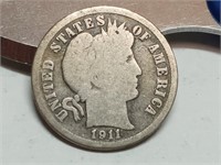 OF) 1911 Silver Barber Dime