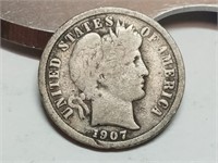 OF) 1907 Silver Barber Dime