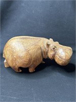 Vintage African carved wood hippo