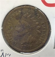 OF) 1871 BRONZE INDIAN HEAD CENT BOLD "N",HAS BEEN