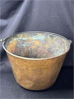 Antique hammered brass pot with handle