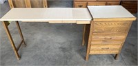 wood drawer unit with fold out table extension