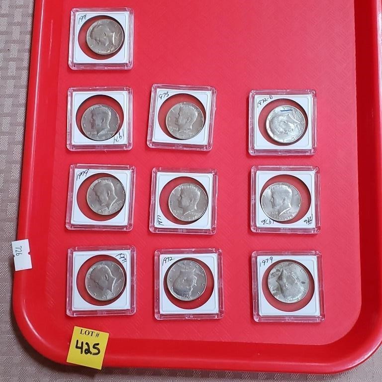 Lot of 1970s Kennedy Half Dollars in Cases