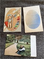 C6) Antique Easter, valentines and couple postcard