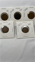 Lot of 5 Indian Head Cent 1880 F, 1888 XF, 1889