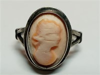 OF) 925 sterling silver Cameo ring size 4