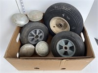 Box lot of tires, wheels, misc