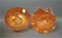 Two Imperial Dark Marigold Carnival Glass Items