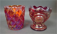 Two Red Carnival Glass Toothpick Holders