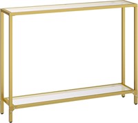 HOOBRO 39.4" Gold Console Table, Tempered Glass