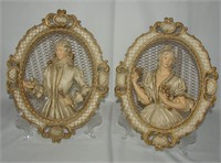 Vintage 1958 Chalkware Wall Plaques Couple