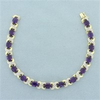 Amethyst and Diamond Bracelet in 14k Yellow Gold