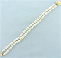 Double Pearl Strand Bracelet in 14k Yellow Gold