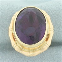 Amethyst Bamboo Design Statement Ring in 14k Yello