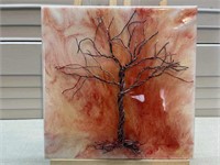 Orange 3D Tree Wire Acrylic and Resin Painting