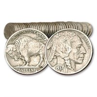 (40 ps) 1 Roll of Full Date Buffalo Nickels