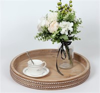 $40  Round Wooden Serving Tray  Decorative  Brown