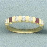 Diamond and Ruby Bar Set Pinky Ring in 18k Yellow