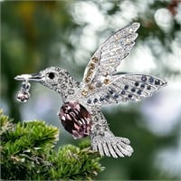 Hummingbird Carrying Crystal Brooch