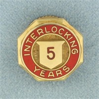 Antique Interlocking 5 Years Enamel Pin in 10k Yel