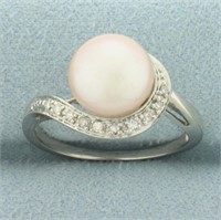 Pink Cultured Button Pearl and Diamond Ring in 10k