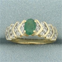 Emerald and Diamond Ring in 14k Yellow Gold